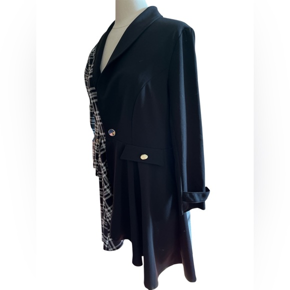 A’jumma Black, white & Black Plaid high low Single button Blazer w/lapel Size 1X - Picture 5 of 11